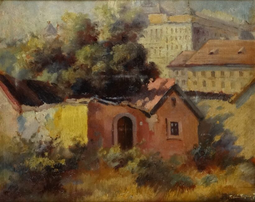 Tibai Takács Jenő (1876-1943): Tabán 1933. hátoldalon csendélet