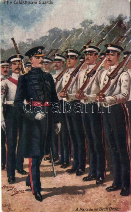 The Coldstreams Guards, A Parade in Drill Order, Raphael Tuck & Sons, Oilette Postcard No. 9993. s: Harry Payne (EB)