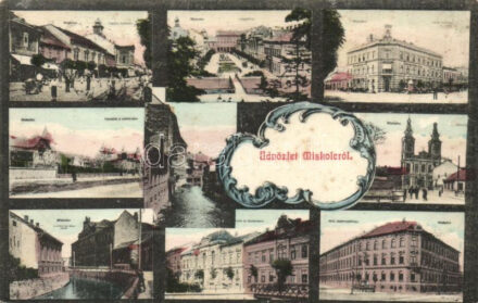 Miskolc, Erzsébet izraelita elemi iskola, Csabai úti nyaralók, MÁV üzletvezetőség, Erzsébet tér, kiadja Grünwald Ignác (fl)