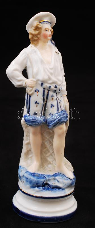 Ernst Bohne sons, Rudolstadt, Germany, Halászfiú porcelán, jelzett, apró lepattanással a kalapon, cca 1854-1920, m:17cm