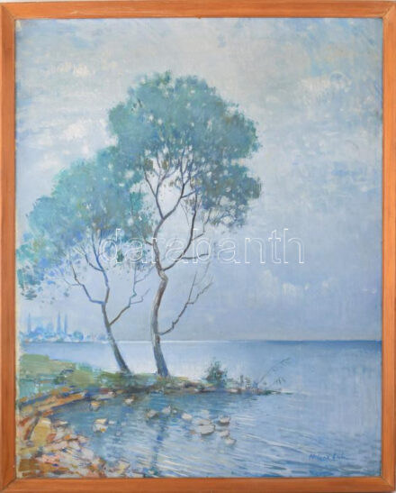 Halvax Gyula (1906-1984): Balatoni táj. Olaj, vászon, jelezve jobbra lent. Fakeretben, 90×73 cm. / oil on canvas, signed, framed