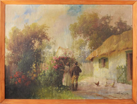Ács Ágoston (1889-1947): Szerelmesek. Olaj, vászon, jelezve jobbra lent. Javított. Fakeretben, 60×80,5 cm. / oil on canvas, signed, restored, framed