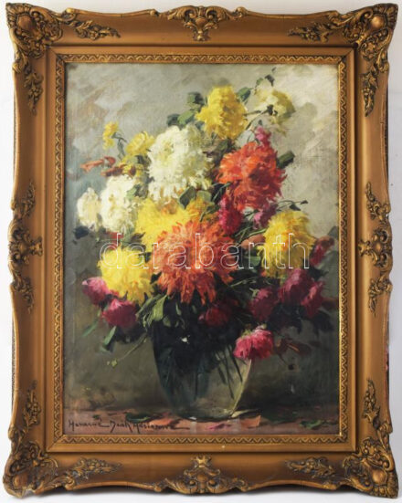 Henczné Deák Adrienne (1890-1956): Csendélet. Olaj, vászon, jelzett. Dekoratív fakeretben. 80x60 cm. / oil on canvas, signed, framed