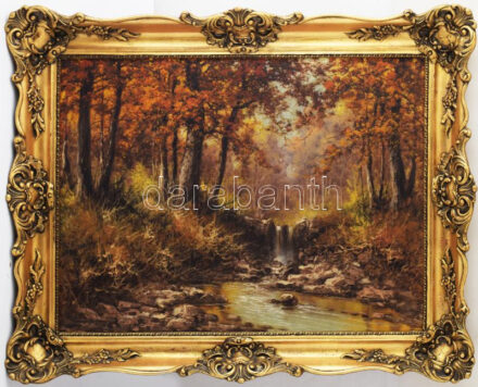 Neogrády László (1896-1962): Erdőbelső. Olaj, vászon, jelzett. Dekoratív, kissé kopott fakeretben. 60×80 cm / László Neogrády (1896-1962): Forest. Oil on canvas, signed. Framed. 60x80 cm