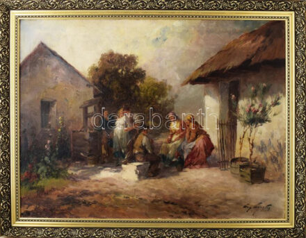 Ács Ágoston (1889-1947): Szerelmesek. Olaj, vászon, jelezve jobbra lent. Dekoratív fakeretben, 60×80 cm. / oil on canvas, signed, framed