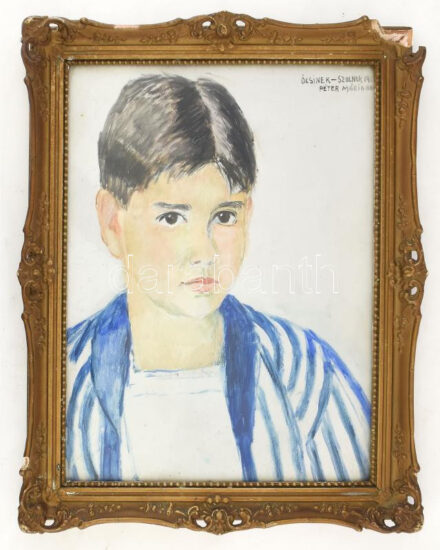 Péter Mária (1904-1990): Zádor Imre, Zádor István festőművész unokaöccsének portréja, 1927. Olaj, karton, jelezve jobbra fent. Üvegezett, sérült fakeretben, 40×30 cm