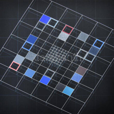 Ottó László (1966-): Origo-metrum + space [20200529]. Akril, vászon, jelzett a hátoldalán. 60x60 cm. A művész jelenleg Sulzburg-ban él és dolgozik, a 'gruppe konkret' (Bonn) tagja. / Laszlo Otto (1966-): Origo-metrum + space [20200529]. Acrylic on canvas, signed on the reverse. 60x60