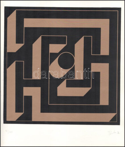 Bak Imre (1939-2022): Geometrikus kompozíció (cím nélkül), 1982. Szitanyomat, papír, jelzett. Számozott: 41/130. Az 1982-ben megjelent 12 Artisti Ungheresi mappából. 27,5x27,5 cm. / Bak Imre (1939-2022): Untitled. Serigraphy on paper, signed, numbered: 41/130. From the album 12 Artisti Ungheresi