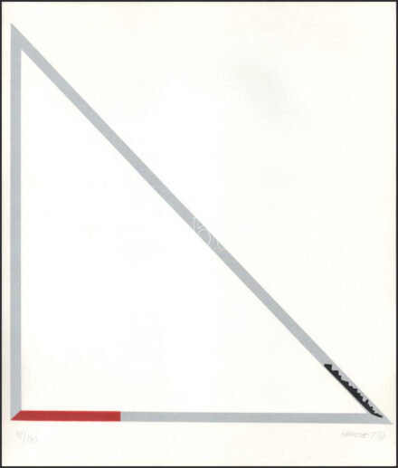 Hencze Tamás (1938-2018): Háromszögletű tér (cím nélkül), 1982. Szitanyomat, papír, jelzett. Számozott: 41/130. Az 1982-ben megjelent 12 Artisti Ungheresi mappából. 29x28 cm. / Tamás Hencze (1938-2018): Untitled. Serigraphy on paper, signed, numbered: 41/130. From the album 12 Artisti Ungheresi