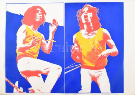 Kelemen Károly (1948): Mick Jagger, 1976. Szitanyomat, papír. Jelezve jobbra lent. Számozott (7/10). 49x64 cm. Mindössze 10 példányban készült, rendkívül ritka pop art gyűjtői darab! / Kelemen Károly (1948): Mick Jagger, 1976. Screenprint on paper. Signed lower right. Numbered (7/10). 49x64 cm. Very rare pop art collector's