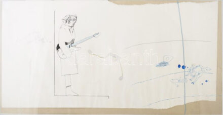 Wahorn András (1953-): Koncert után hazafelé, 1982. Vegyes technika, papír. Jelezve balra középen fent. 33x66 cm. Üvegezett fakeretben. Az életmű korai darabja, a Bizottság zenekar működésének fénykorából!/ mixed technique on paper, signed, framed