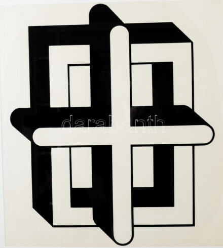 Bak Imre (1939-2022): Négyzet-kereszt (cím nélkül), 1970-es évek vége. Szitanyomat, papír, jelzés nélkül. 48x57 cm. Üvegezett fakeretben.