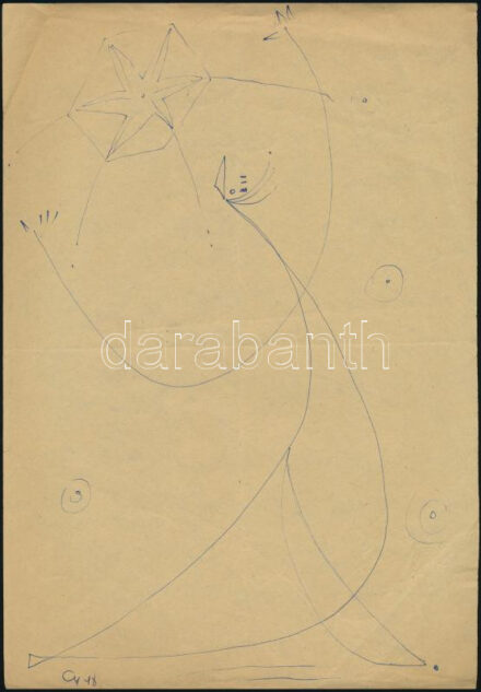 Gyarmathy Tihamér (1915-2005): Táncoló női akt (cím nélkül), 1948. Tus, papír, jelzett. Kisebb lapszéli szakadással. 30x21 cm