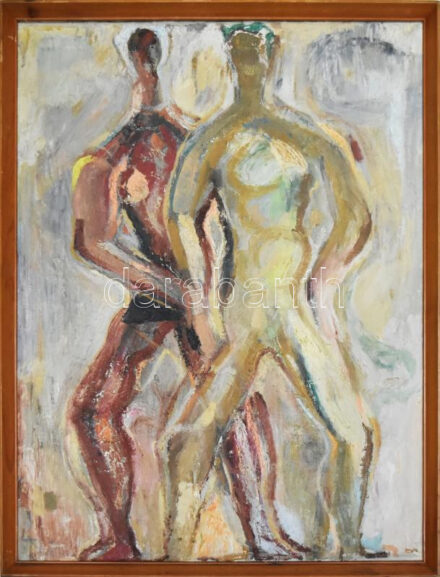 Tóth Menyhért (1904-1980): Kettős alak, 1959 körül. Olaj, vászon. Jelezve balra lent: TM. Zsellér Jenő igazságügyi szakértő, a Tóth menyhért-i szerzői jogok örököse hitelességi igazolványával. Fakeretben. 80x60 cm / Oil on canvas. Signed lower left. With certificate by Jenő