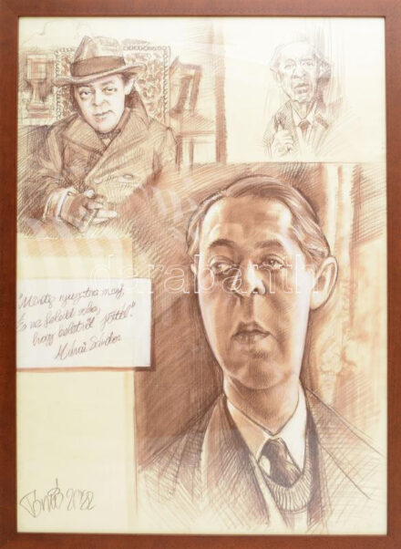 Tóth Antal, Tónió (1960-): Márai Sándor ("Mindig nyugatra menj, és ne feledd soha, hogy keletről jöttél"). Vegyes technika, papír. Jelezve jobbra lent. Üvegezett fakeretben. 70x50 cm