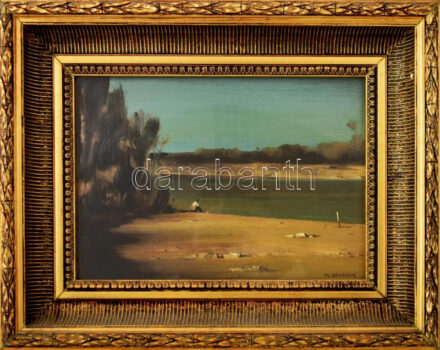 ifj. Benedek Jenő (1939-2019): Tengerparton. Olaj, farost, jelzett. Üvegezett fakeretben 25x35 cm