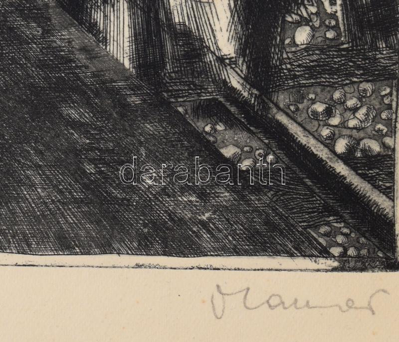Maurer Dóra (1937- ): Vasutasok csempészik a "Proletár"-t. Rézkarc, papír, jelzett, kartonra kasírozva. 26x30 cm - Image 2