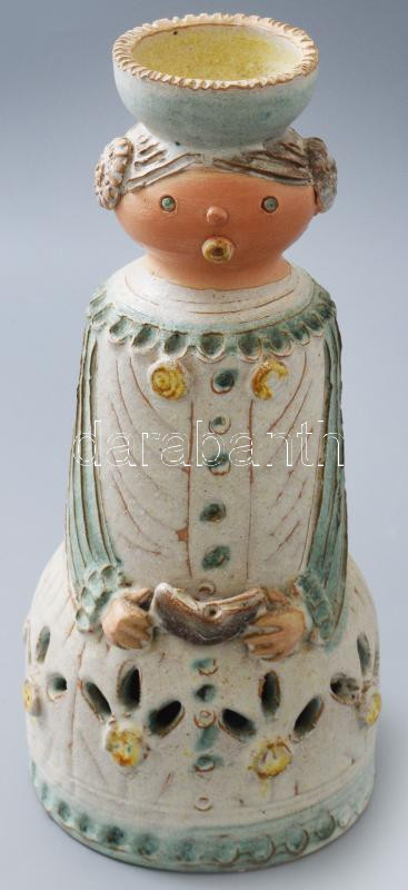 Kiss Roóz Ilona (1920-2010): Női figura, mázas kerámia, kézzel festett, jelzett, hibátlan, m: 28 cm /// Ilona Kiss Roóz (1920-2010): Female Figure. Glazed ceramic, hand-painted. Signed. In perfect condition. Height: 28 cm.