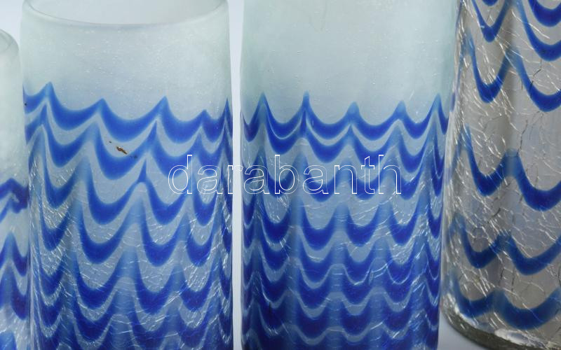 Antik üveg vizes kacsó 20 cm és 5 db pohár készlet 13 cm. Irán. Kézzel készített hutaüveg, anyagában színezett, minimális sérülésekkel / Iranian glassware - Image 2