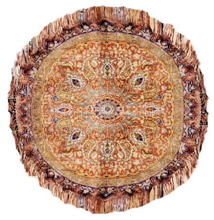 Anatóliai kayseri kör szőnyeg ca 1930. Mercerezett pamut, gördesz csomózás, d: 120 cm /// Anatolian Kayseri round rug, ca. 1930. Mercerised cotton, Gördes knotting, diameter: 120 cm