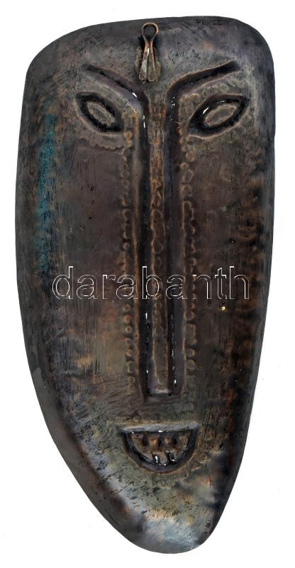 Percz János (1920-2000): Fali dísz, arccal. Jelzett, 18x9 cm