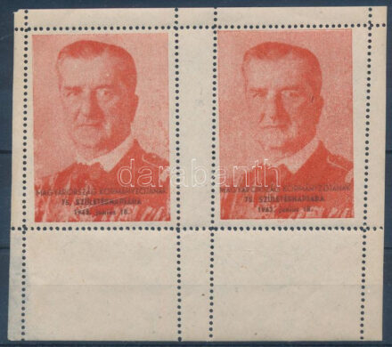1943 Horty 75. születésnapja levélzáró kisív / label mini sheet