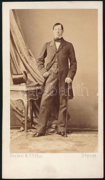cca 1860 Marie Jean Pierre Hubert, Duc de Cambacéres (1798-1881) francia politikus egészalakos portréja, vizitkártya André Disdéri párizsi műterméből, 10,5x6 cm // cca 1860 Marie Jean Pierre Hubert, Duc de Cambacéres (1798-1881) French politician, cdv photo from the studio of André Disdéri in Paris, 10.5x6
