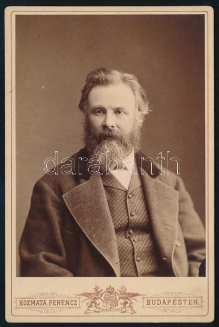Mechwart András (1834-1907) gépészmérnök, a magyarországi villamosipar elindítója, keményhátú fotó Kozmata Ferenc budapesti műterméből, 16,5×10,5 cm