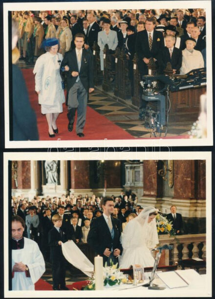 1997 Bp. Szent István-bazilika, Habsburg György esküvője, 2 db színes fotó, hátoldalon feliratozva, 12,5×18 cm