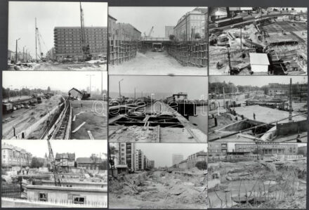 cca 1971 és cca 1986 között készült budapesti városképek, a metróépítkezéssel összefüggésben, néhány datált, vagy feliratozott, vagy jelzett, 13 db vintage fotó, ezüst zselatinos fotópapíron, 9x12 cm