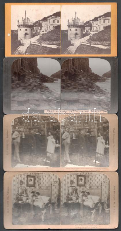 cca 1910 Vegyes sztereófotó csomag tétel, főként külföldi városképek (Szentpétervár, Ceylon, Salzburg, Stockholm, Helgoland, Grindelwald, Japán, Skócia, stb.), 23 db, 8,5×17,5 cm
