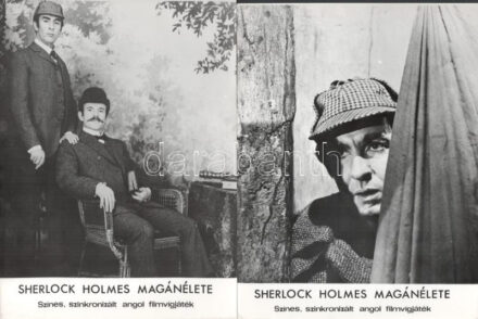cca 1989 előtt készült, "Sherlock Holmes magánélete" című angol film jelenetei és szereplői, 15 db vintage produkciós filmfotó (vitrinfotó, lobbyfotó) ezüst zselatinos fotópapíron, a használatból eredő (esetleges) kisebb hibákkal, 18x24 cm