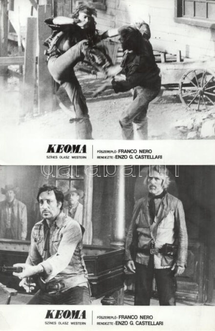 cca 1989 előtt készült, "Keoma" című olasz film jelenetei és szereplői, 21 db vintage produkciós filmfotó (vitrinfotó, lobbyfotó) ezüst zselatinos fotópapíron, a használatból eredő (esetleges) kisebb hibákkal, 18x24 cm