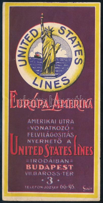 cca 1910 "United States Lines Európa Amerika. Amerikai Utra Vonatkozó Felvilágosítás nyerhető a United States Lines Irodáiban" számolócédula, jelzett a dúcon (Gaúr), 15x8 cm.
