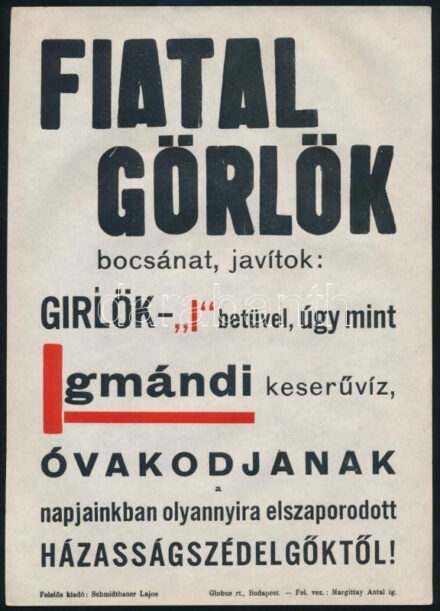 "Fiatal görlök [...]" Igmándi természetes keserűvíz kisplakát, 24×17 cm