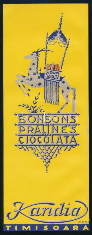 cca 1925 A temesvári (Erdély) Kandia csokoládégyár dekoratív art deco reklámja, sign. Kner Albert, szép állapotban