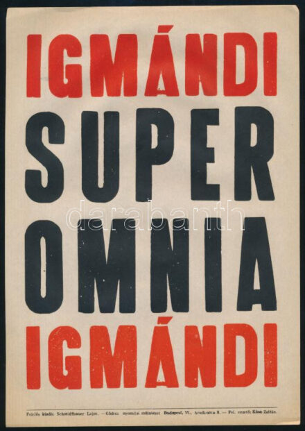 "Igmándi Super Omnia [...]" Igmándi természetes keserűvíz kisplakát, 24×17 cm
