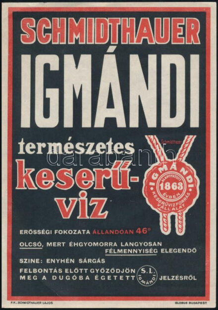 Schmidthauer Igmándi természetes keserűvíz kisplakát, 24×17 cm