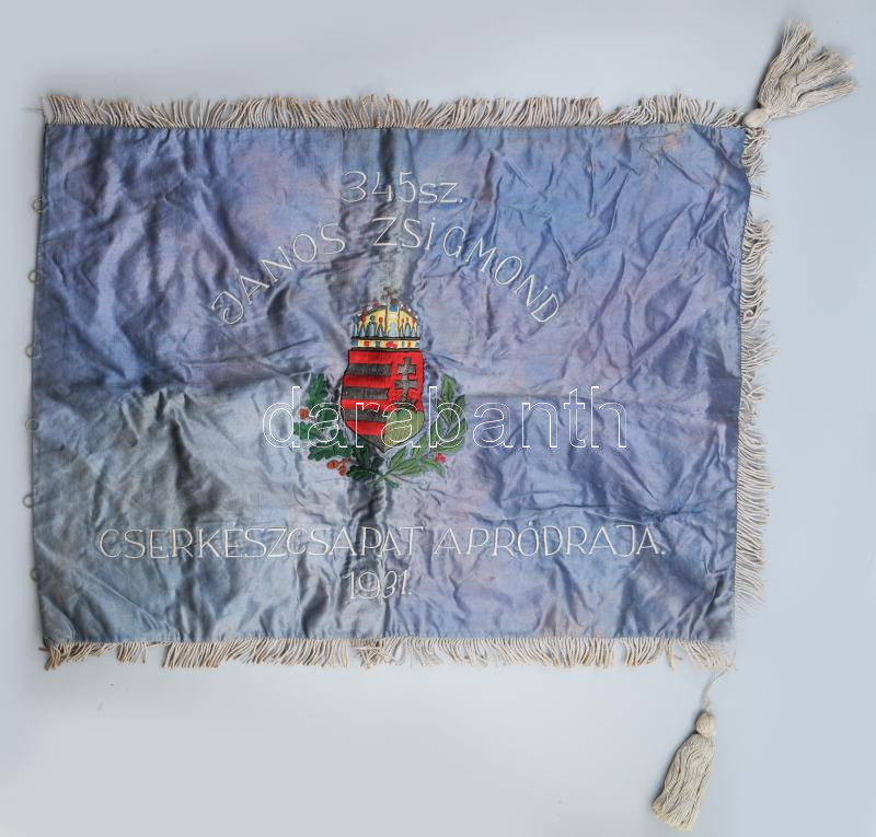 1931 345. számú János Zsigmond Cserkészcsapat apródraja 1931. Selyem, magyar címeres zászló 80x60 cm