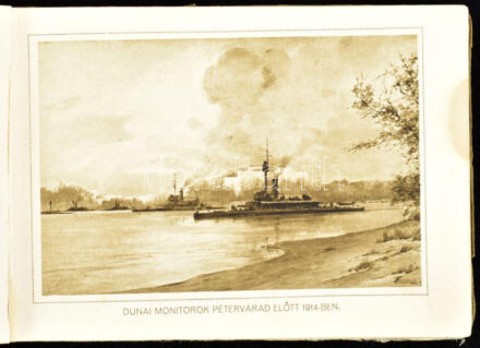 cca 1916 A Cs. és Kir. Haditengerészet a világháborúban. [képes füzet] Ramberg báró, korvettkapitány festményei után. 2 + 18 t hártyapapírral elválasztva, ezüstözött, zsinórfűzött, kissé sérült gerincű papírkötésben / 18 paintings of the k.u.k. navy in WW. I. in booklet 18x12