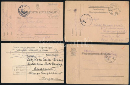 1916-17 Kézdi-Kovács Lóránt (1897-1916), Kézdi-Kovács László (1864-1942) festőművész, műkritikus I. világháborúban elesett fia sorsával kapcsolatos össz. 4 db megrázó dokumentum: 1916 augusztusa, 3 db tábori posta 3 különböző katonától, mindegyik mást számol be Kézdi-Kovács Lóránt sorsáról (egyik szerint orosz fogságba esett, másik szerint elesett, harmadik szerint fogságba esett vagy kórházba került)! Mindegyik Kézdi-Kovács Lászlónak postázva. + 1917 Nemz. Vöröskereszt levelezőlapja Dániából, amelyben közlik, hogy folyamatban van a keresés Oroszországban. Német nyelven. Kézdi-Kovács Lászlónak