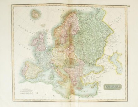 [Európa rézmetszetű térképe ] Europe . John Thomson, 1817. kiadó: J. & G. Menzies. Színezett rézmetszet, 430 x 510 mm / Map of Europe Colored engraving. 430 x 510 mm