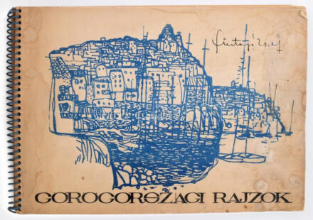Finta József: Görögországi rajzok. A művész, Finta József (1935-2024) Kossuth-, kétszeres Ybl Miklós- és Prima Primissima díjas építész által ALÁÍRT és dátumozott példány (1962. III. 22.)! [Bp.], 1962,ÉM Lakóépülettervező Vállalat, 21 sztl. lev.+19 t. 20,5x29,5 cm. Kiadói haránt-alakú spirál-kötés, foltos. Megjelent 300 példányban!