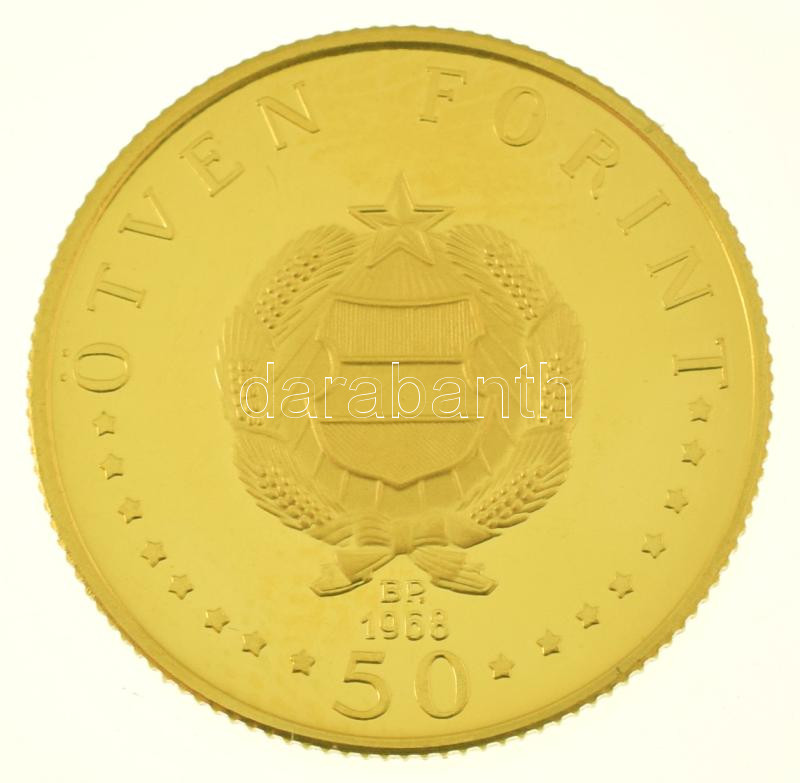 1968. 50Ft Au "Semmelweis Ignác" kapszulában (4,24g/0.900) T:1 (PP) ujjlenyomat, patina / Hungary 1968. 50 Forint Au "Ignác Semmelweis" in capsule (4,24g/0.900) C:UNC (PP) fingerprints, patina Adamo EM29, Krause KM#583 - Image 2