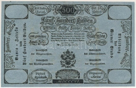 1806. 500G Formulare "Bécsi városi bankócédula" kék papíron T:AU / Habsburg Monarchy 1806. 500 Gulden Formulare "Wiener-Stadt Banco-Zettel" on blue paper C:AU Adamo G44M