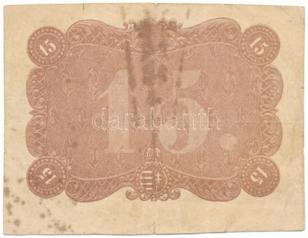 1849. 15kr "Kossuth bankó" előlapon csak alapnyomat, hátlap üres T:F folt, beszakadás / Hungary 1849. 15 Krajczár (Kreuzer) with only basic print on front C:F spotted, tears Adamo G102e, Krause P#S121