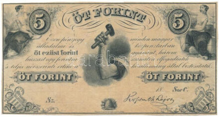 1852. 5Ft "Kossuth bankó", "C" sorozat, kitöltetlen T:F / Hungary 1852. 5 Forint "C" prefix, without date or serial number C:F Adamo G124, Krause P#S143
