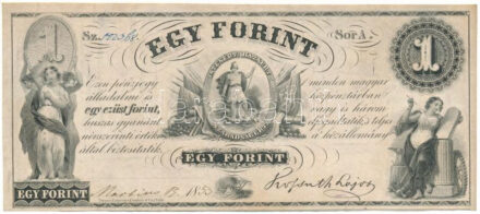 1853. 1Ft "Kossuth bankó", "A" sorozat, kitöltött T:VF / Hungary 1853. 1 Forint "A" prefix, with date andserial number C:VF Adamo G122, Krause P#S141