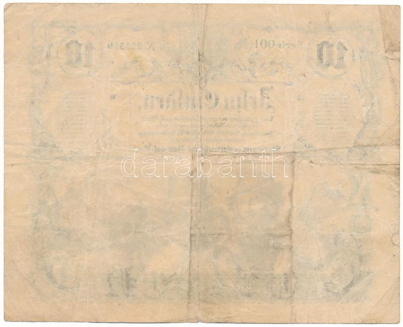 1863. 10G vízjeles papíron "001 824559" T:F apró beszakadás a középső hajtásnál, középen apró lyuk, egyébként erős papír / Habsburg Empire 1863. 10 Gulden on watermarked paper "001 824559" C:F small tear at the middle fold, small hole at the middle, otherwise strong paper Adamo - Image 2