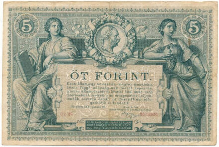 1881. 5Ft / 5G "Ck 26 26.12626" piros sorszámozással T:F / Austro-Hungarian Monarchy 1881. 5 Forint / 5 Gulden with "Ck 26 26.12626" red serial number C:F Adamo G127, Krause P#A154